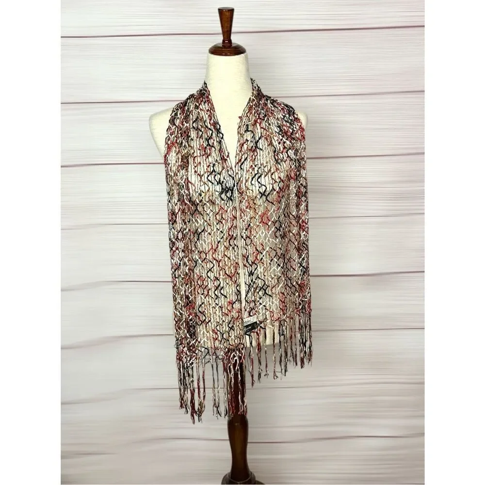 Saldarini Italy Ribbon Yarn Net Scarf Multicolor Open Weave Mesh Lightweigh